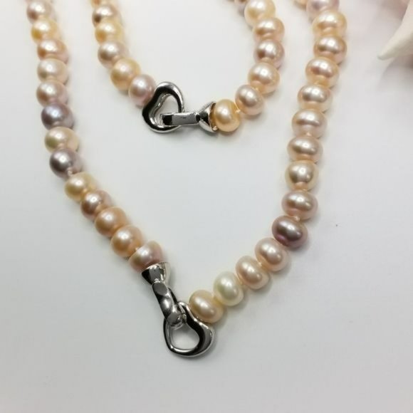 Multicolor Cultured Freshwater Pearl Necklace Bracelet Set Heart Shaped‎ Clasp - Picture 6 of 10